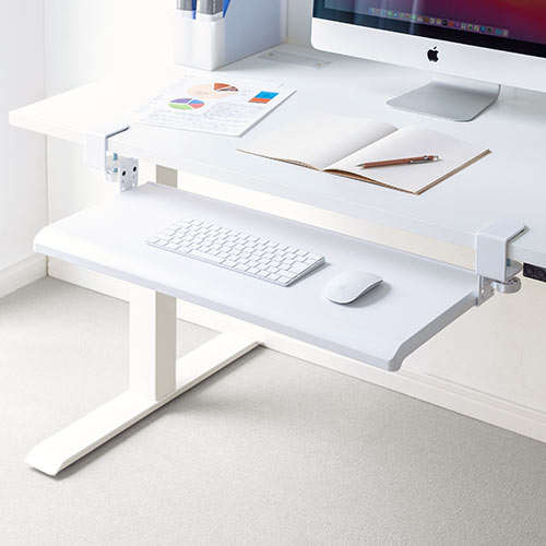キーボードスライダー 後付け デスク クランプ フルキーボード マウス収納対応 高さ調節 幅70cm ホワイト
