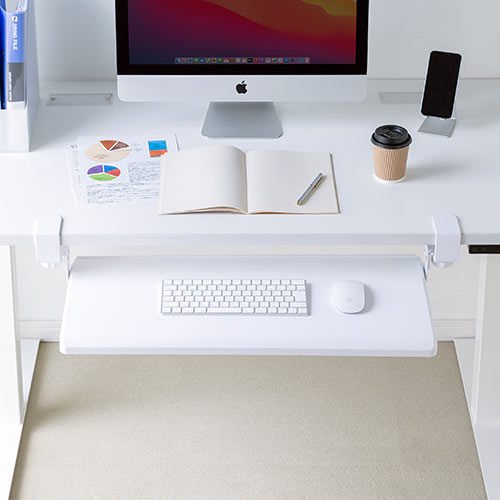 キーボードスライダー 後付け デスク クランプ フルキーボード マウス収納対応 高さ調節 幅70cm ホワイト