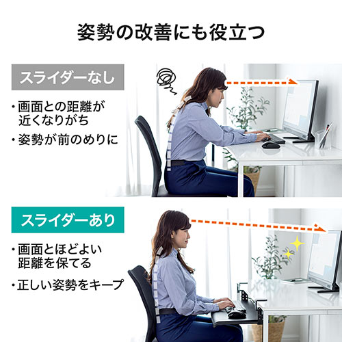 キーボードスライダー 後付け デスク クランプ フルキーボード マウス収納対応 高さ調節 幅70cm ホワイト