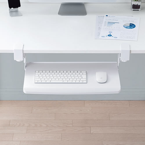 キーボードスライダー キーボードトレー 後付け クランプ固定 高さ調整対応 小さめ ホワイト