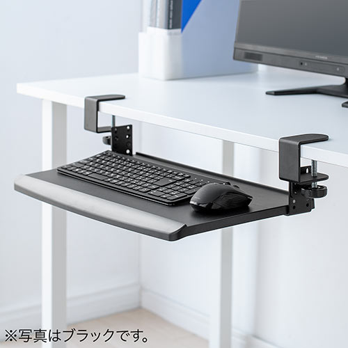 キーボードスライダー キーボードトレー 後付け クランプ固定 高さ調整対応 小さめ ホワイト