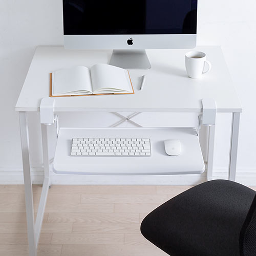 キーボードスライダー キーボードトレー 後付け クランプ固定 高さ調整対応 小さめ ホワイト