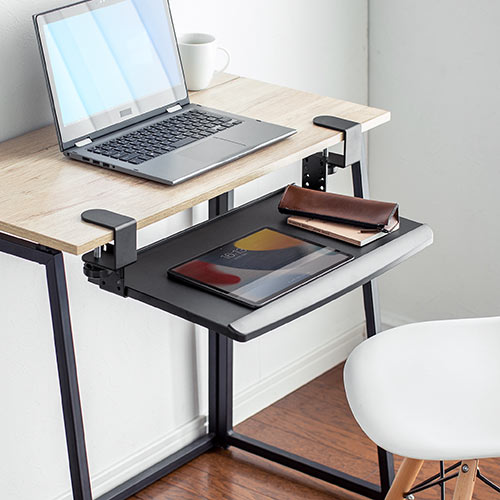 キーボードスライダー キーボードトレー 後付け クランプ固定 高さ調整対応 小さめ ブラック