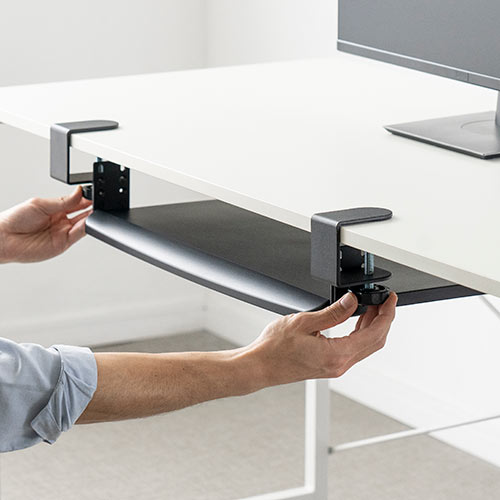 キーボードスライダー キーボードトレー 後付け クランプ固定 高さ調整対応 小さめ ブラック