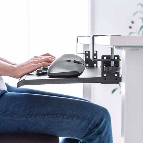 キーボードスライダー キーボードトレー 後付け クランプ固定 高さ調整対応 小さめ ブラック