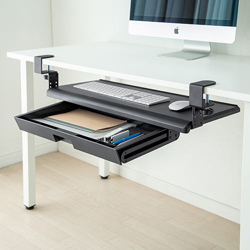 引き出し 後付け クランプ DIY 固定 キーボードスライダートレー 収納 整理 ブラック