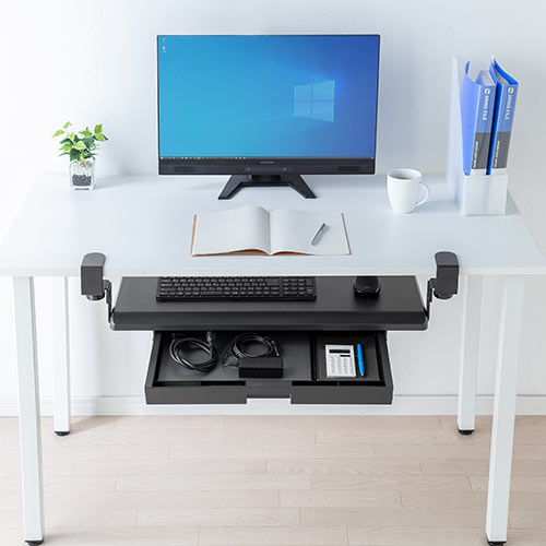 引き出し 後付け クランプ DIY 固定 キーボードスライダートレー 収納 整理 ブラック