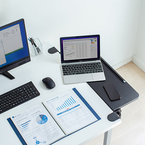 デスク拡張 折りたたみテーブル（後付け・デスクエクステンダー・クランプ固定・幅65cm・奥行き23cm）