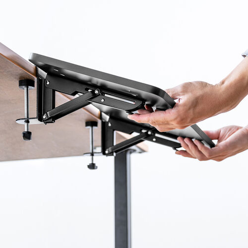 デスクエクステンダー（デスク拡張・折りたたみテーブル・天板拡張・後付け・クランプ固定・キーボードトレー・幅55cm・奥行き25cm）