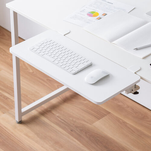 デスクエクステンダー（デスク拡張・折りたたみテーブル・天板拡張・後付け・クランプ固定・キーボードトレー・幅55cm・奥行き25cm）