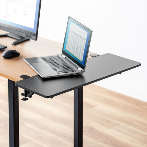 デスクエクステンダー（机・天板拡張・後付・折りたたみ・テーブル拡張・クランプ固定・キーボードトレー・幅70cm・奥行25cm・ブラック）