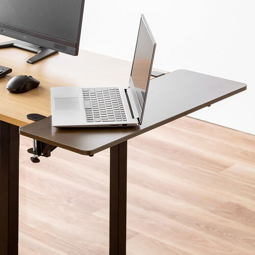 デスクエクステンダー（机・天板拡張・後付・折りたたみ・テーブル拡張・クランプ固定・キーボードトレー・幅70cm・奥行25cm・ブラウン）