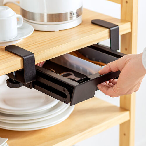 引き出し（コンパクトタイプ・クランプ式・後付・クランプ取付・穴あけ不要・デスク下・小物収納・整理・耐荷重3kg・ブラック）