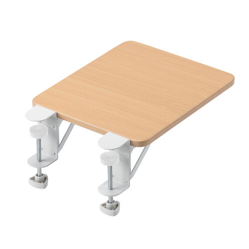 デスクエクステンダー（机・天板拡張・後付・折りたたみ・机拡張・テーブル拡張・クランプ固定・アームレスト・幅25cm・奥行30cm・ライトブラウン）