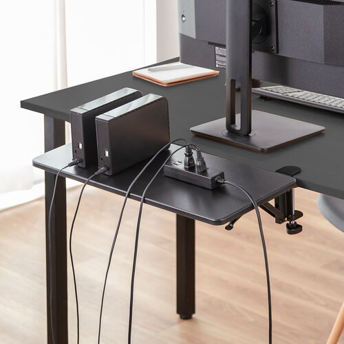 デスクエクステンダー（机・天板拡張・後付・折りたたみ・テーブル拡張・クランプ固定・キーボードトレー・幅55cm・奥行25cm・ブラック）