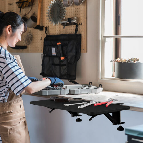 デスクエクステンダー（机・天板拡張・後付・折りたたみ・テーブル拡張・クランプ固定・キーボードトレー・幅55cm・奥行25cm・ブラック）