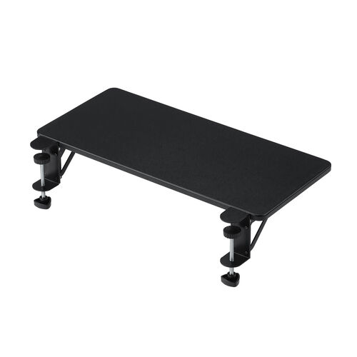 デスクエクステンダー（机・天板拡張・後付・折りたたみ・テーブル拡張・クランプ固定・キーボードトレー・幅55cm・奥行25cm・ブラック）