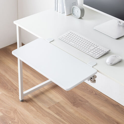デスクエクステンダー（机・天板拡張・後付・折りたたみ・テーブル拡張・クランプ固定・キーボードトレー・幅55cm・奥行25cm・ホワイト）