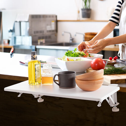 デスクエクステンダー（机・天板拡張・後付・折りたたみ・テーブル拡張・クランプ固定・キーボードトレー・幅55cm・奥行25cm・ホワイト）