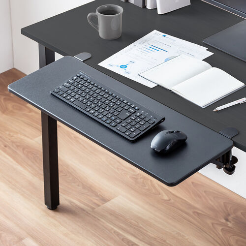 デスクエクステンダー（机・天板拡張・後付・折りたたみ・テーブル拡張・クランプ固定・キーボードトレー・幅70cm・奥行25cm・ブラック）