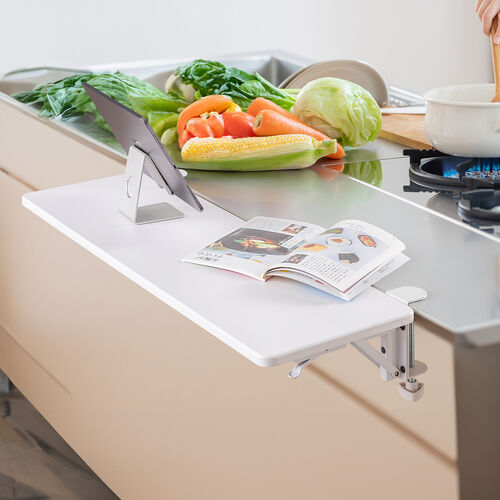 デスクエクステンダー（机・天板拡張・後付・折りたたみ・テーブル拡張・クランプ固定・キーボードトレー・幅70cm・奥行25cm・ホワイト）