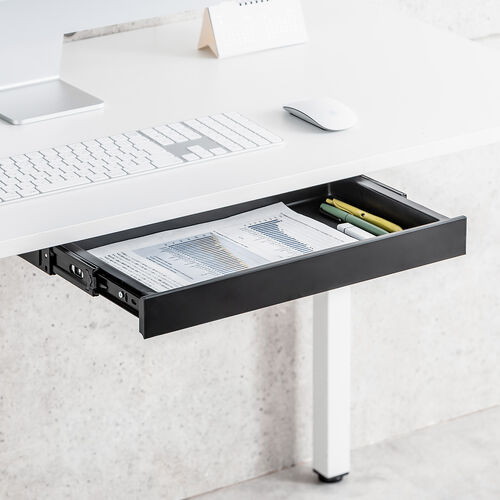 デスク下収納ボックス（引き出し・後付け・木ネジ固定・幅42.3cm・A4対応・デスク設置・書類・小物・ドロワー・ブラック・Sサイズ）