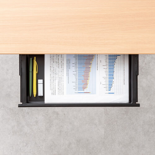 デスク下収納ボックス（引き出し・後付け・木ネジ固定・幅42.3cm・A4対応・デスク設置・書類・小物・ドロワー・ブラック・Sサイズ）