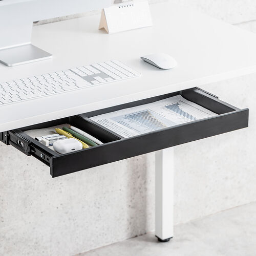 デスク下収納ボックス（引き出し・後付け・木ネジ固定・幅52.3cm・A4対応・デスク設置・書類・小物・ドロワー・ブラック・Mサイズ）