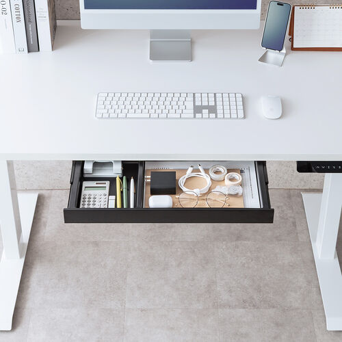 デスク下収納ボックス（引き出し・後付け・木ネジ固定・幅52.3cm・A4対応・デスク設置・書類・小物・ドロワー・ブラック・Mサイズ）