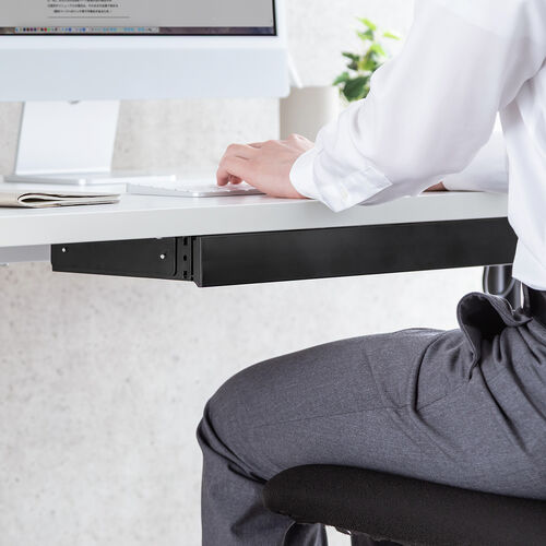 デスク下収納ボックス（引き出し・後付け・木ネジ固定・幅52.3cm・A4対応・デスク設置・書類・小物・ドロワー・ブラック・Mサイズ）