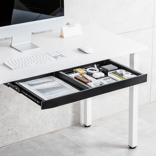 デスク下収納ボックス（引き出し・後付け・木ネジ固定・幅64.7cm・A4対応・デスク設置・書類・小物・ドロワー・ブラック・Lサイズ）