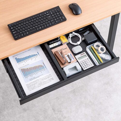 デスク下収納ボックス（引き出し・後付け・木ネジ固定・幅64.7cm・A4対応・デスク設置・書類・小物・ドロワー・ブラック・Lサイズ）