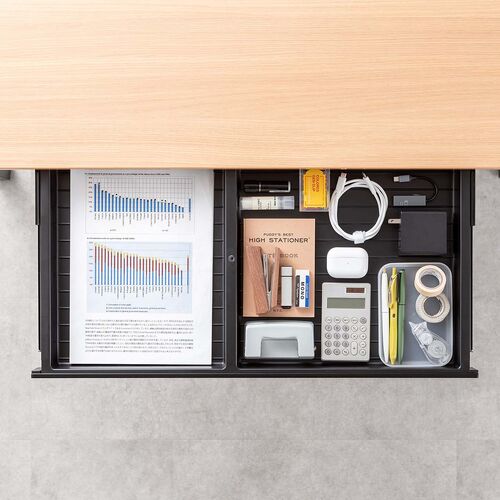 デスク下収納ボックス（引き出し・後付け・木ネジ固定・幅64.7cm・A4対応・デスク設置・書類・小物・ドロワー・ブラック・Lサイズ）