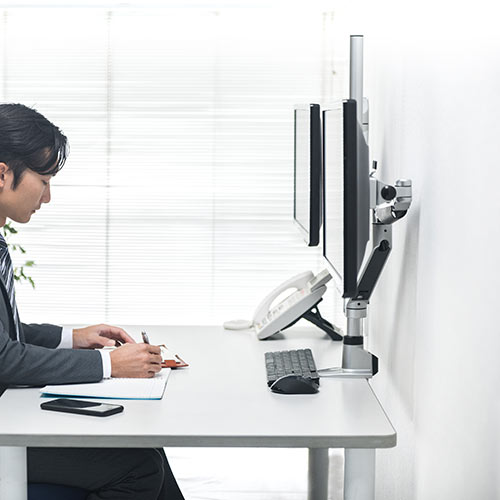 モニターアーム（ガス圧・デュアル・2画面・水平垂直・3関節） EZ1-LA043