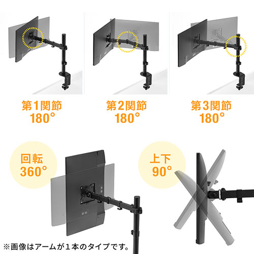 モニターアーム（デュアル・2画面・クランプ・32インチ・水平・3関節・PCモニター）EZ1-LA063 サンワサプライ