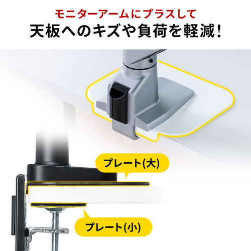 モニターアーム 補強プレート（クランプ式・グロメット式・両対応・スチール製・デスク保護・傷防止・ホワイト）