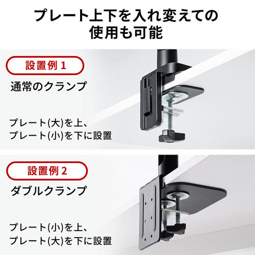 モニターアーム 補強プレート（クランプ式・グロメット式・両対応・スチール製・デスク保護・傷防止・ホワイト）