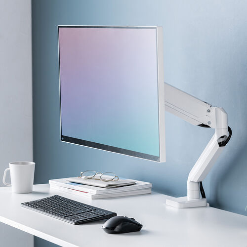モニターアーム（シングル・ガス・32インチ・上下・左右・耐荷重12kgまで対応・ホワイト）