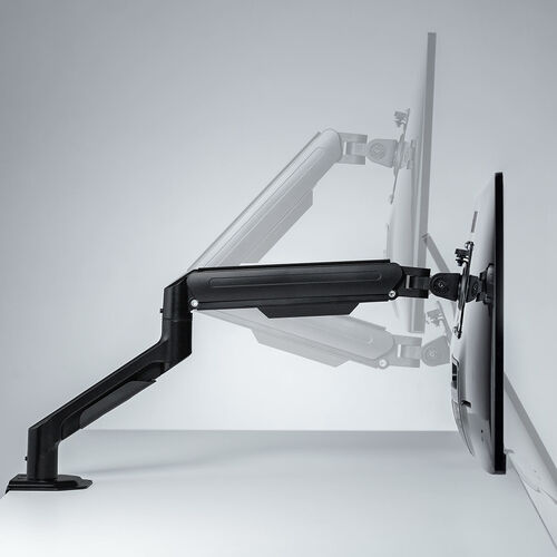 モニターアーム（ディスプレイアーム・シングルアーム・32インチ対応・耐荷重2～8kgまで・クランプ・無段階調節・メカニカルスプリング式・メディア掲載） LAC006