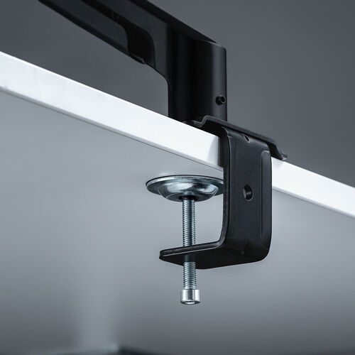 モニターアーム（ディスプレイアーム・シングルアーム・32インチ対応・耐荷重2～8kgまで・クランプ・無段階調節・メカニカルスプリング式・メディア掲載） LAC006