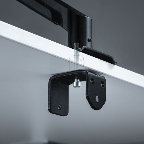 モニターアーム（ディスプレイアーム・シングルアーム・32インチ対応・耐荷重2～8kgまで・クランプ・無段階調節・メカニカルスプリング式・メディア掲載） LAC006