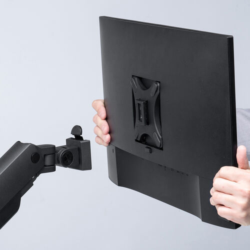 モニターアーム（シングルアーム・薄型クランプ・32インチ対応・ガススプリング式・耐荷重1～15kg・ブラック）