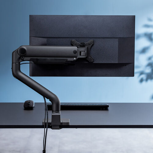 モニターアーム（シングルアーム・薄型クランプ・32インチ対応・ガススプリング式・耐荷重1～15kg・ブラック）