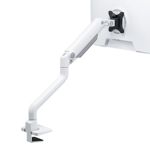 モニターアーム（シングルアーム・薄型クランプ・32インチ対応・ガススプリング式・耐荷重1～15kg・ホワイト）