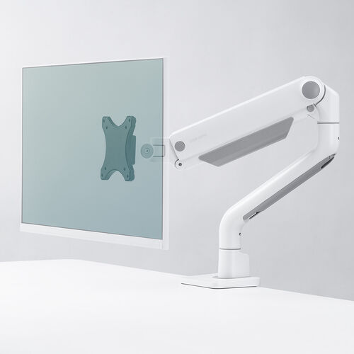 モニターアーム（シングルアーム・薄型クランプ・32インチ対応・ガススプリング式・耐荷重1～15kg・ホワイト）