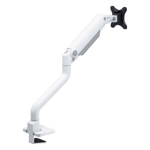 モニターアーム（シングルアーム・薄型クランプ・32インチ対応・ガススプリング式・耐荷重1～15kg・ホワイト）