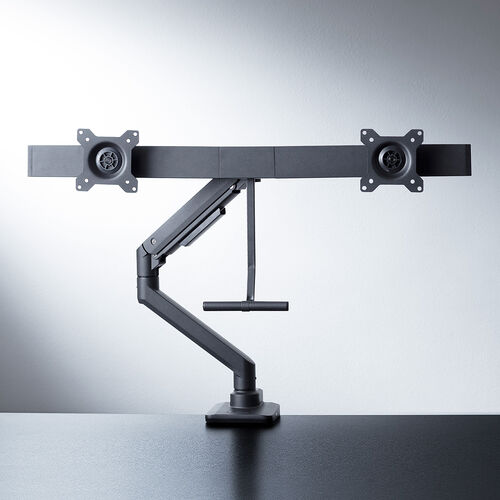 モニターアーム（デュアル・32インチ対応・クランプ・ハンドル付・ガス圧・耐荷重9kg・ブラック） EZ1-LACD005BK サンワサプライ