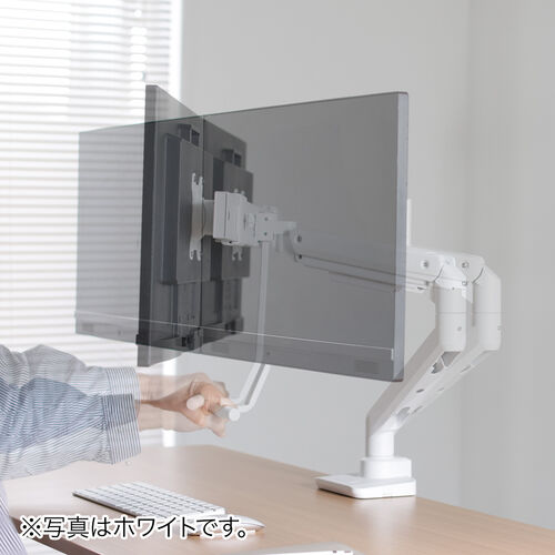 モニターアーム（デュアル・32インチ対応・クランプ・ハンドル付・ガス圧・耐荷重9kg・ブラック） EZ1-LACD005BK サンワサプライ
