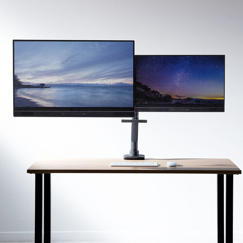 モニターアーム（デュアル・32インチ対応・クランプ・ハンドル付・ガス圧・耐荷重9kg・ブラック） EZ1-LACD005BK サンワサプライ