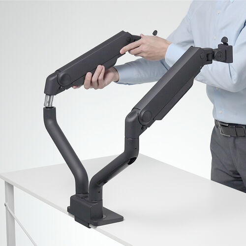 モニターアーム（デュアル・2画面・薄型クランプ・32インチ対応・ガススプリング式・耐荷重1～15kg・ブラック）